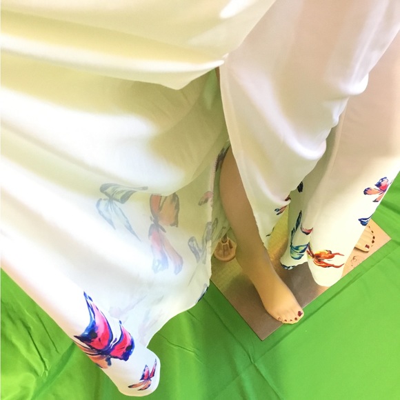 Slit Butterfly Print Wide Leg Pants NWOT - Picture 3 of 13